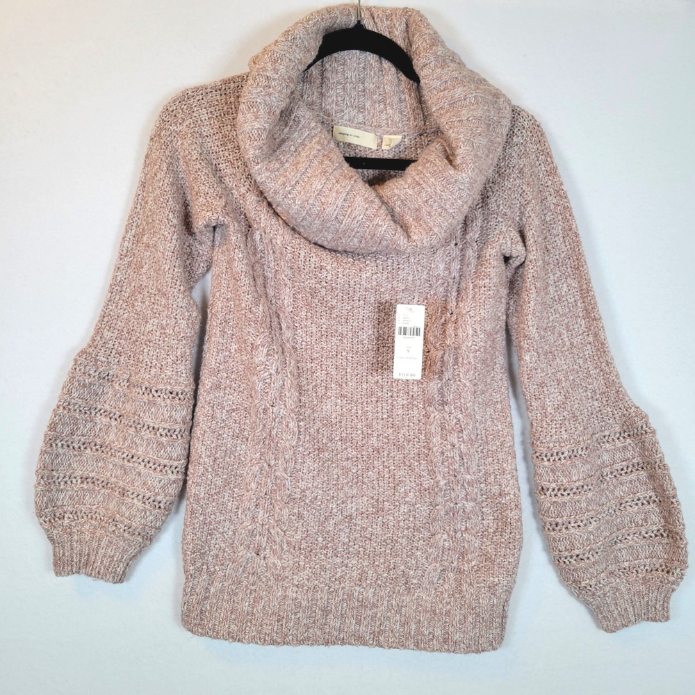 Sleeping on Snow Womens Cowl Neck Chunky Cable Knit Sweater Size Small Purple